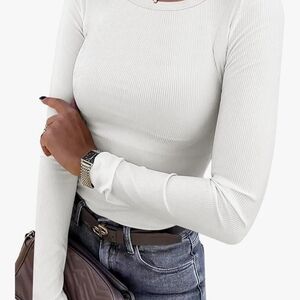 Chic White Long Sleeve Ribbed Top